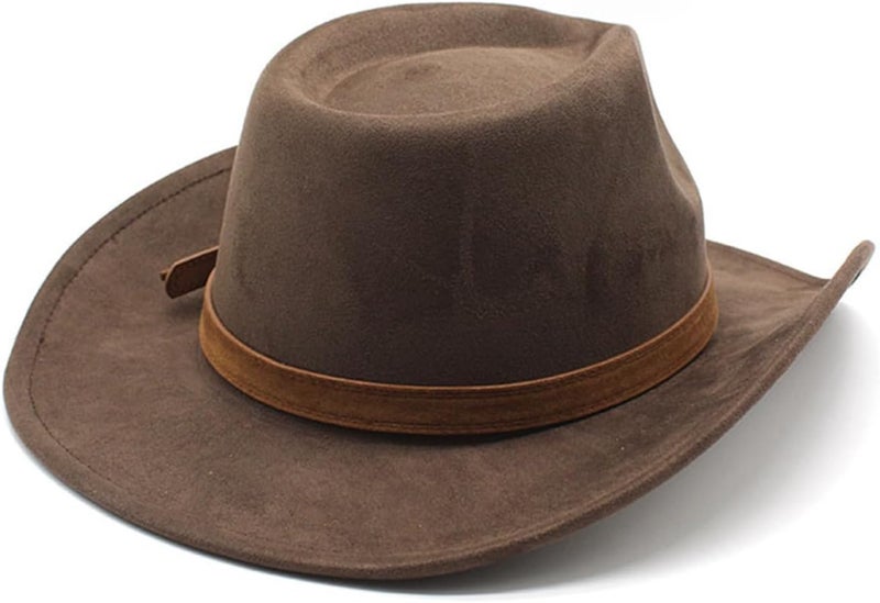 CCAKXCJJ Unisex Western Suede Cowboy Cowgirl Hat Classic Wide Brim Fedora Hat for Men &Women - Image 4